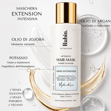Zdjęcie z bliska – Intensywna-Maska do Włosów Głęboka Pielęgnacja dla gładkie i nawilżone Włosy 200ml NEW – Rubin Extensions®
