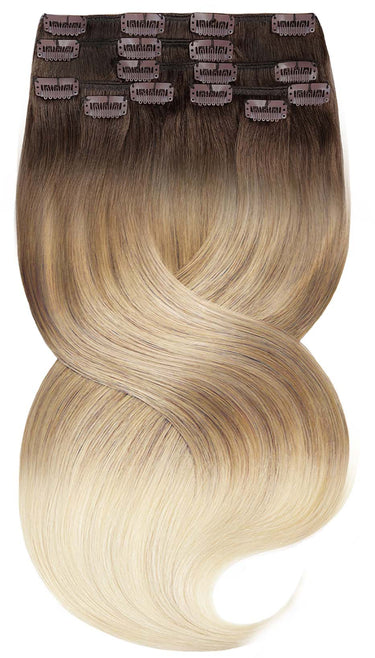 CLIP-IN EXTENSIONS SOMBRÉ BALAYAGE Naturalny-Złoty Brąz & Jasny Blond Fashion Line – Rubin Extensions®