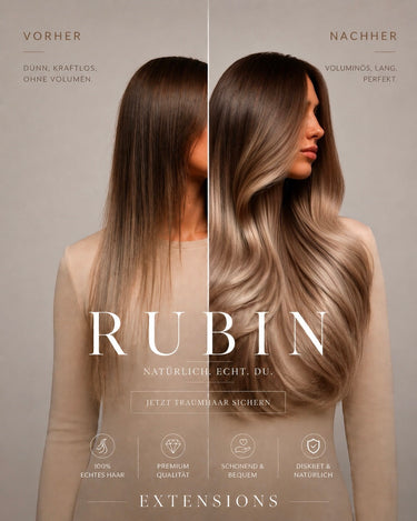Zdjęcie z modelką – Rubin Extensions Clip-in Extensions – 100 % z Włosów Naturalnych - Dirty Blond – Diamond Line – Rubin Extensions®
