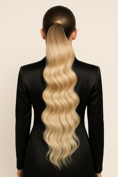 Rubin Extensions Ponytail - z Włosów Naturalnych Extensions - Sombre Czekoladowy-Ciemny Brąz & Platynowy Blond – Rubin Extensions®