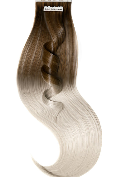 Tape-in Extensions 100% z Włosów Naturalnych - Ombre - BalayageLine, Czekoladowy-Ciemny Brąz & Srebrny Blond – Rubin Extensions®