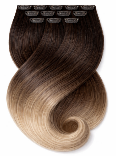 CLIP-IN EXTENSIONS SOMBRÉ BALAYAGE Czekoladowy-Ciemny Brąz & Miodowy Blond Fashion Line – Rubin Extensions®