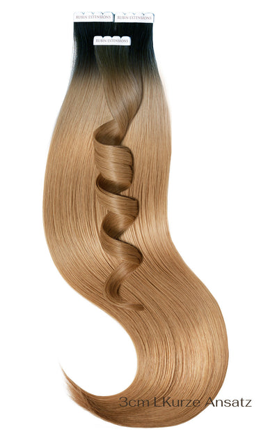 Tape in Extensions - Luxury - z Włosów Naturalnych - Czarny & Jasny Brąz-Karmel – Rubin Extensions®
