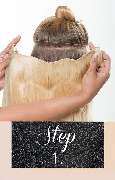 Zdjęcie z modelką – One-Piece / Halo Haarteil Extensions Naturalny-Złoty Brąz – Rubin Extensions®