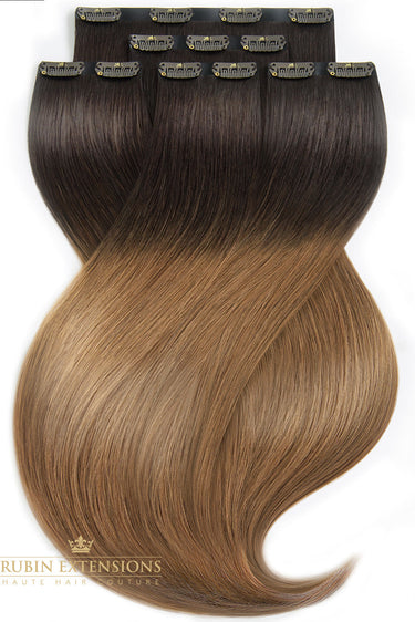 Zdjęcie z bliska – Rubin Extensions Clip-in Extensions – 100 % z Włosów Naturalnych - Rich Czekoladowy - Diamond Line – Rubin Extensions®