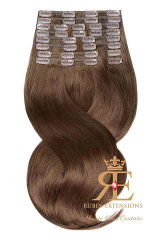 Clip-In Echthaar LUXURY QUALITÄT Extensions Kastanien-Dunkelbraun Deluxe Line