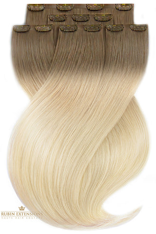 Rubin-Extensions Clip-in Haarverlängerungen in Shadowed-blonde 50 cm – 100 % Echthaar