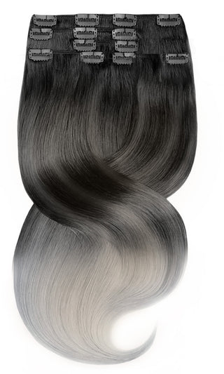PRZEDŁUŻKI CLIP-IN LUKSUSOWY OMBRÉ BALAYAGE Głęboka Czerń & Srebrny Blond