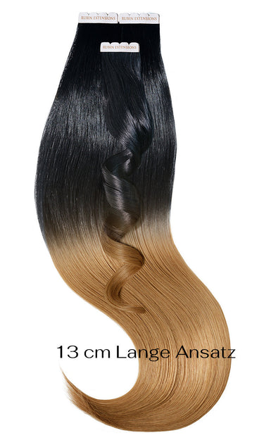 Tape-in Extensions 100% z Włosów Naturalnych , 5cm Odrost , Czarny-Brąz & Jasny Brąz-Karmel – Rubin Extensions®