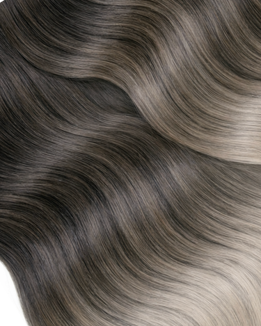 Zdjęcie z bliska – CLIP-IN EXTENSIONS LUXURY  OMBRÉ BALAYAGE Czarny & Srebrny Blond – Rubin Extensions®