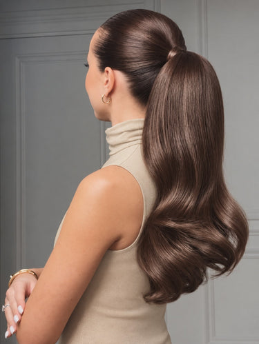 Zdjęcie na modelce — PONYTAIL LUXURY EXTENSIONS Kasztanowy-Ciemny Brąz