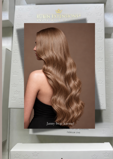 Rubin Extensions — Jasny brąz karmel, zdjęcie koloru na modelce